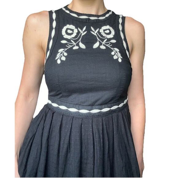 Free People Black Embroidered Birds Of A Feather Dress Women’s Size 4 Boho Short - Picture 3 of 10